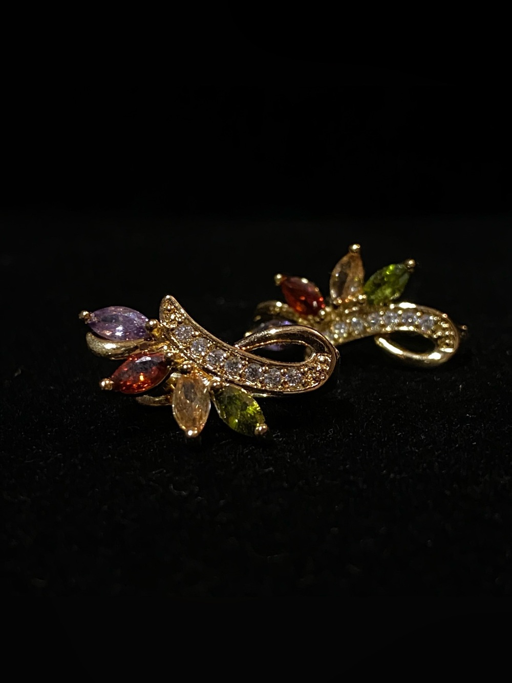 Gold-Plated Stainless Steel Multicolor Marquise CZ Floral Vine Drop Earrings